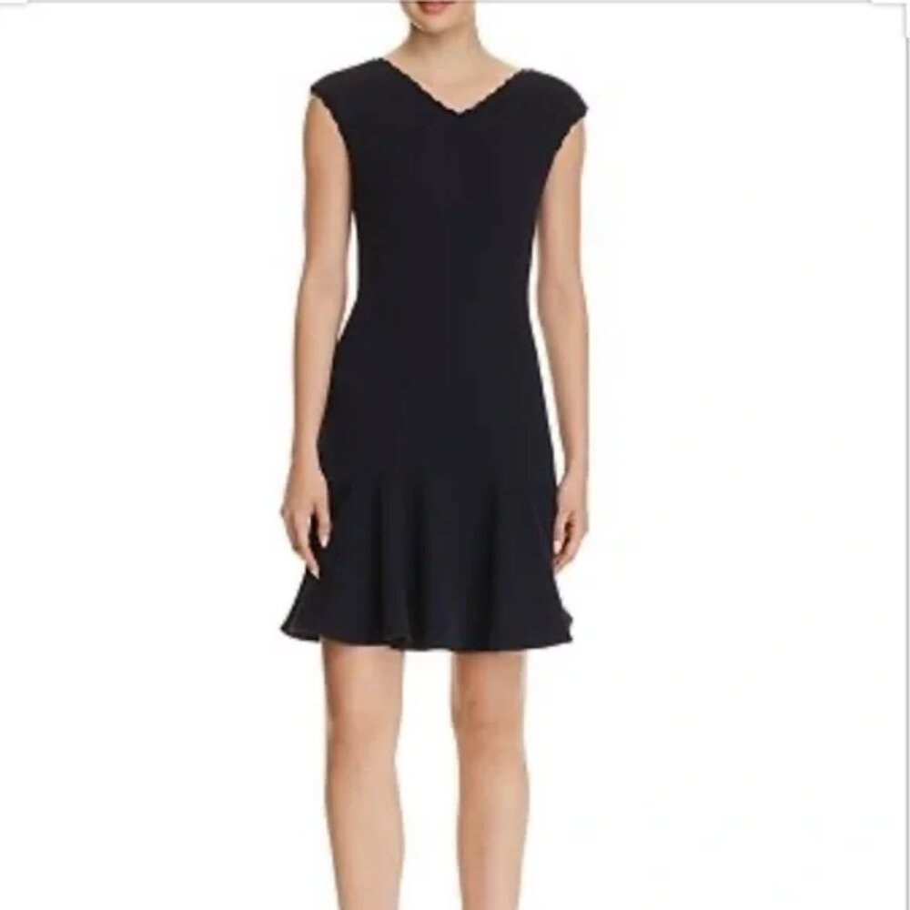 Rebecca Taylor Anna Dress *Medium Navy Ruffled Hem Scalloped Trim Fully Lined